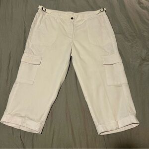 Da-Nang Women's Size L White Cotton‎ Cargo Capri Cuffed Pants